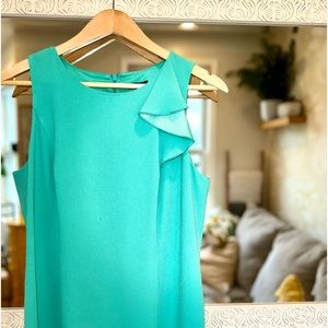 Ann Taylor Ruffle Teal Sleeveless Shift Dress - 8